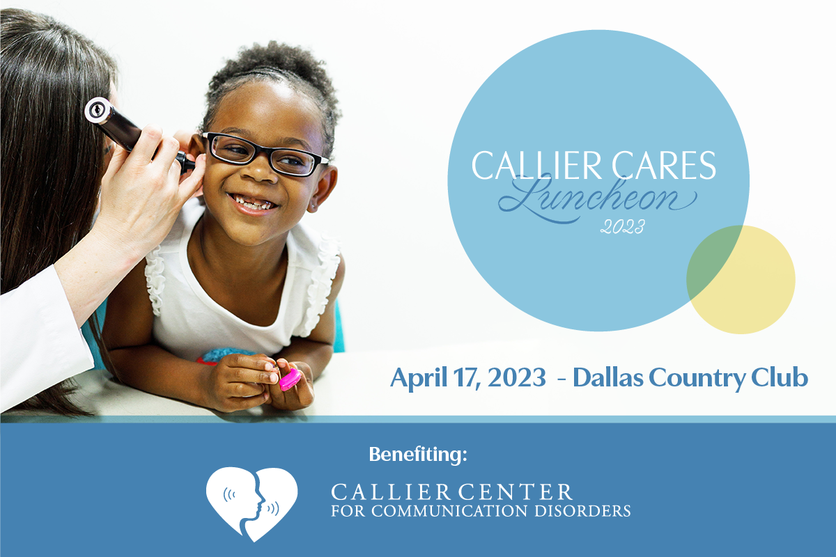 Callier Cares Luncheon. Audiologist checking child's ear.